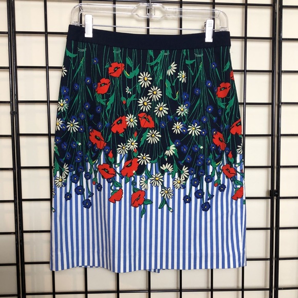 Anthropologie Postage Stamp Label Floral Skirt w/Stripes EUC Like New Sz 4 - Picture 1 of 10